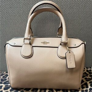 Coach Handbag Small Beige Satchel Pebbled Leather Purse 9” X 8” Top Handle Bag